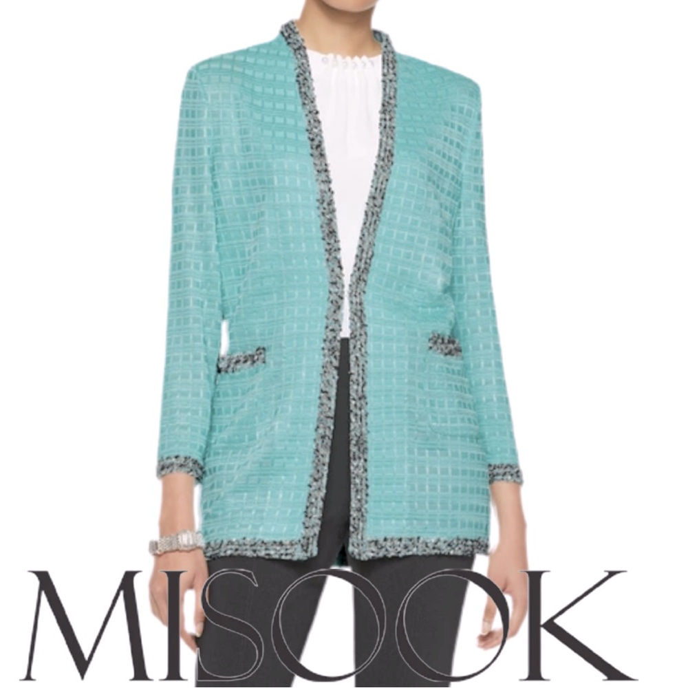 MISOOK | Textured Ribbon Fringe Trim Knit Jacket Cardigan Coat Sweater Blazer